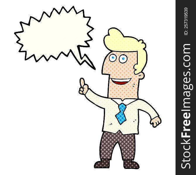 freehand drawn comic book speech bubble cartoon businessman pointing