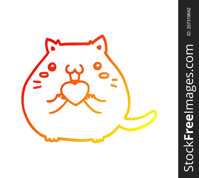warm gradient line drawing of a cute cartoon cat in love