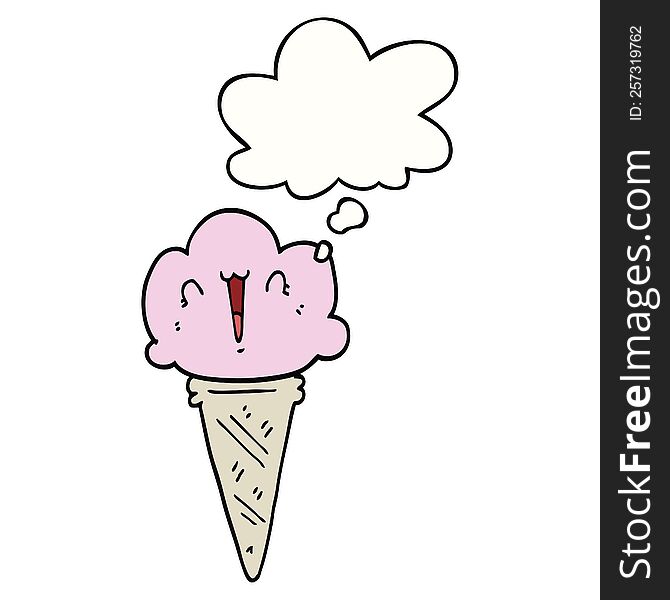 Cartoon Ice Cream With Face And Thought Bubble