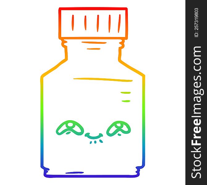 rainbow gradient line drawing of a cartoon pill jar