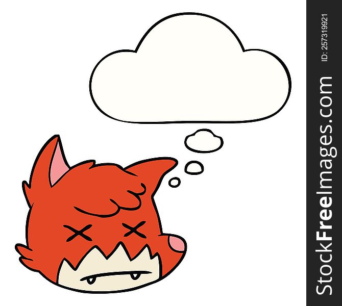 cartoon dead fox face with thought bubble. cartoon dead fox face with thought bubble