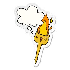 Cartoon Flaming Torch And Thought Bubble As A Printed Sticker Royalty Free Stock Photos