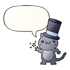 Cartoon Cat Wearing Top Hat And Speech Bubble In Smooth Gradient Style Stock Image