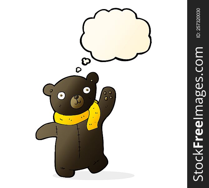 cute cartoon black teddy bear with thought bubble