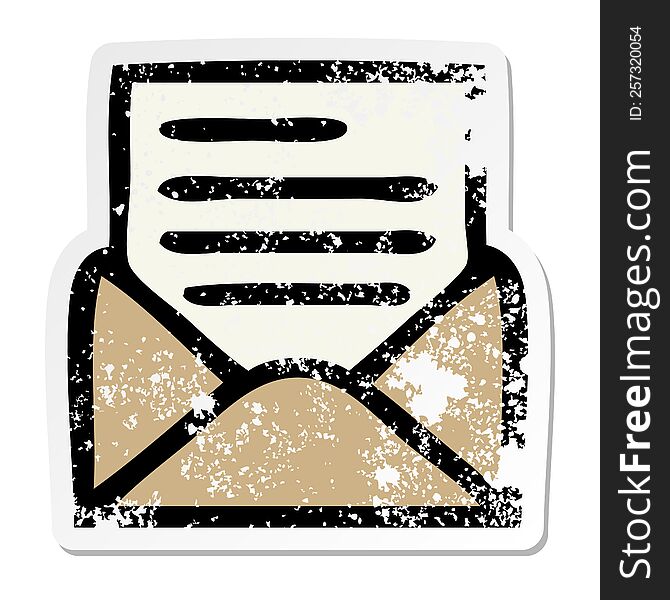 distressed sticker of a cute cartoon letter and envelope