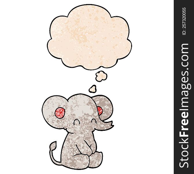 Cute Cartoon Elephant And Thought Bubble In Grunge Texture Pattern Style