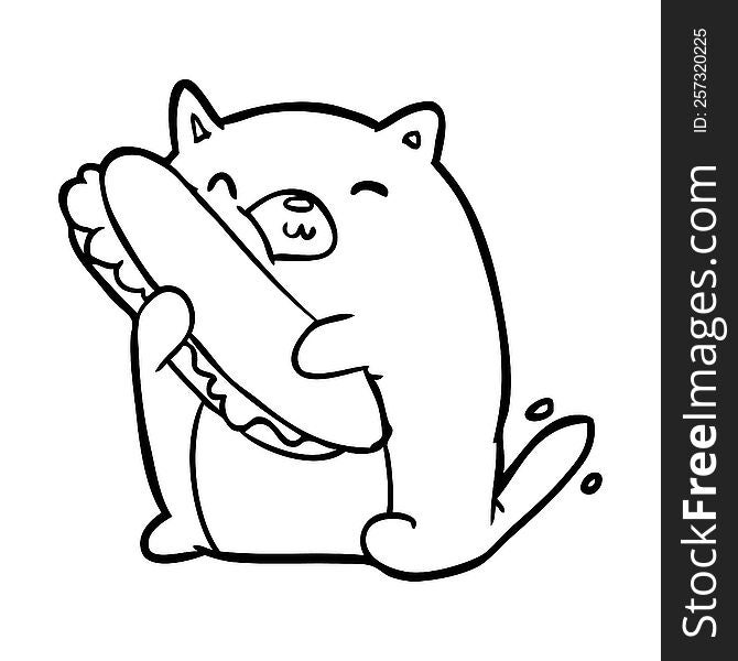 line drawing of a cat loving the amazing sandwich he\'s just made for lunch. line drawing of a cat loving the amazing sandwich he\'s just made for lunch