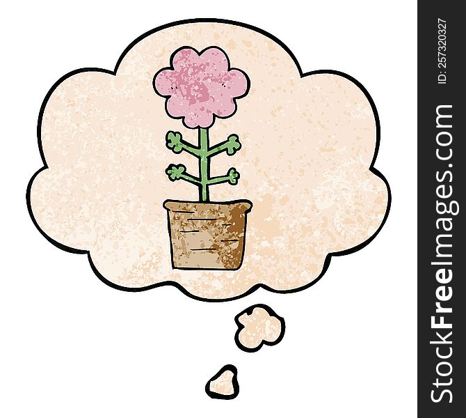 Cute Cartoon Flower And Thought Bubble In Grunge Texture Pattern Style