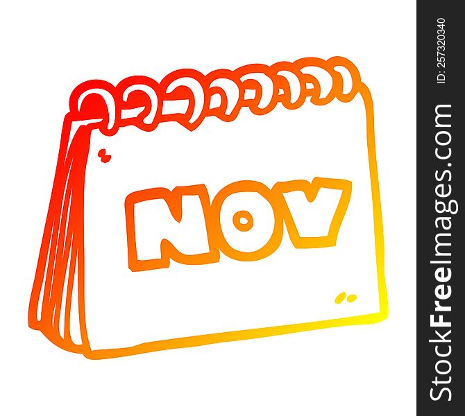 Warm Gradient Line Drawing Cartoon Calendar Showing Month Of November