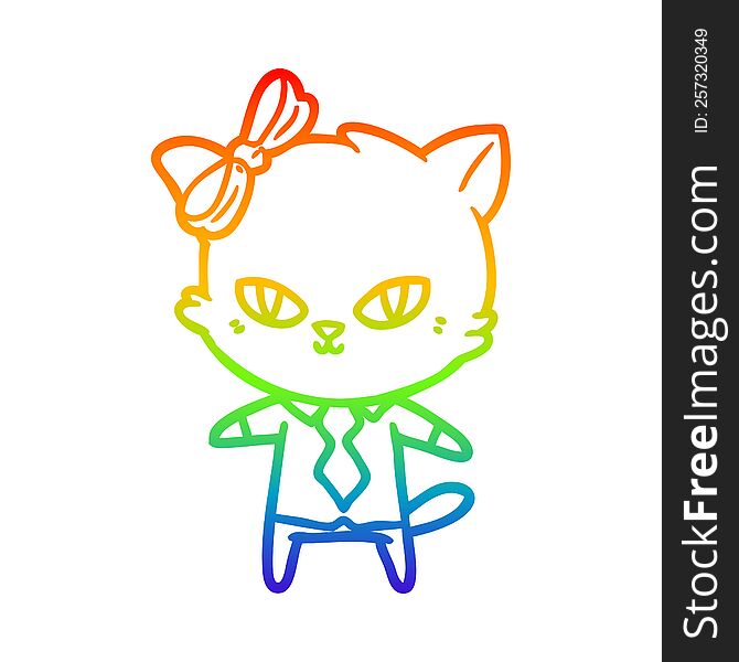 rainbow gradient line drawing of a cute cartoon cat boss