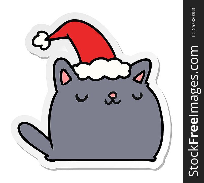 hand drawn christmas sticker cartoon of kawaii cat