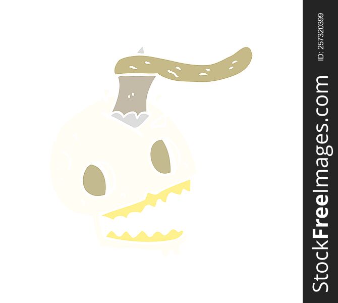 Flat Color Illustration Of A Cartoon Axe In Skull