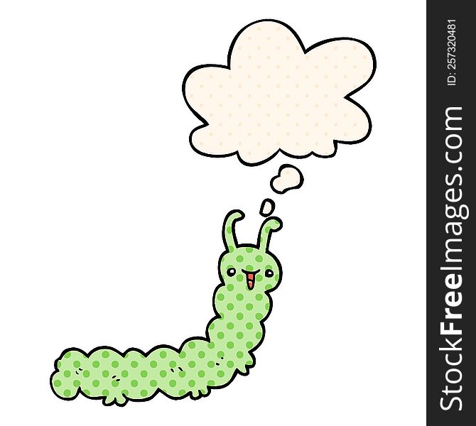 cartoon caterpillar and thought bubble in comic book style