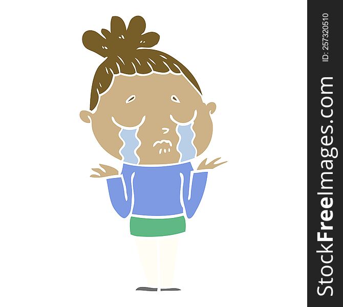 flat color style cartoon crying woman shrugging