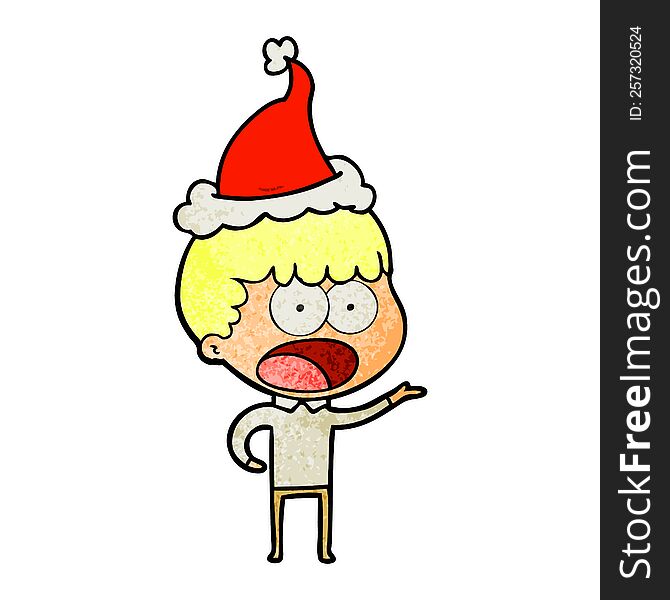 Textured Cartoon Of A Shocked Man Wearing Santa Hat
