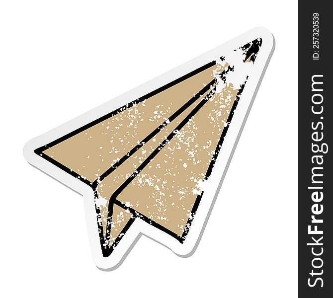 distressed sticker of a cute cartoon paper aeroplane