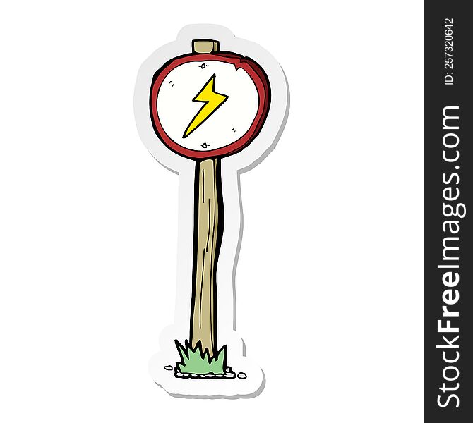 sticker of a cartoon electrical warning sign