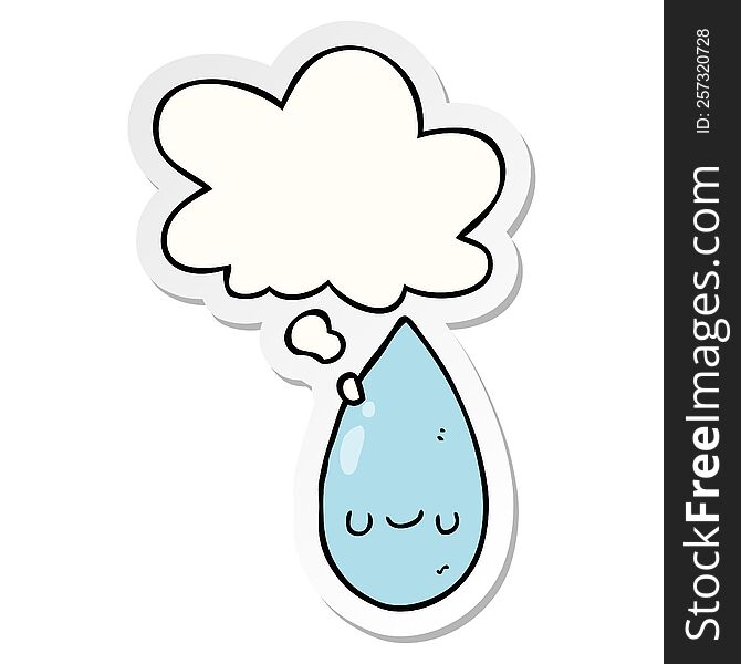 cartoon cute raindrop with thought bubble as a printed sticker