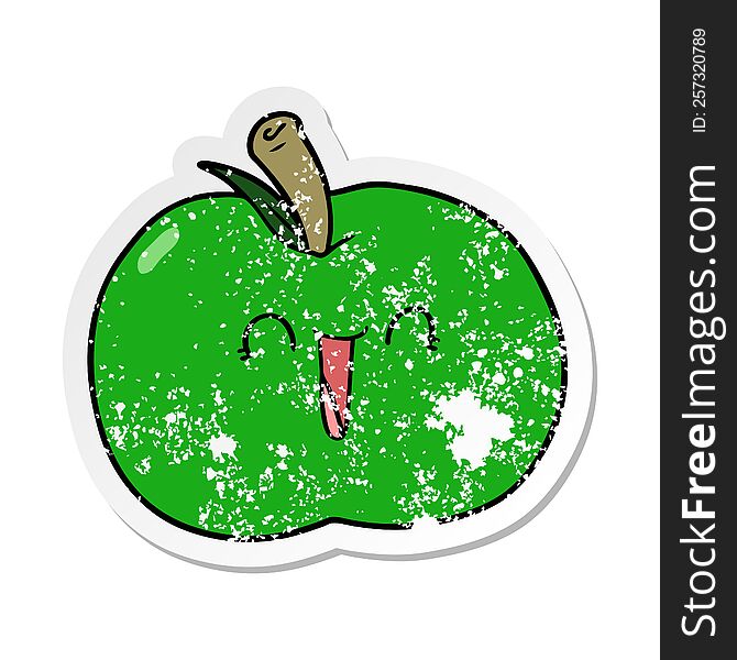 Distressed Sticker Of A Cartoon Laughing Apple