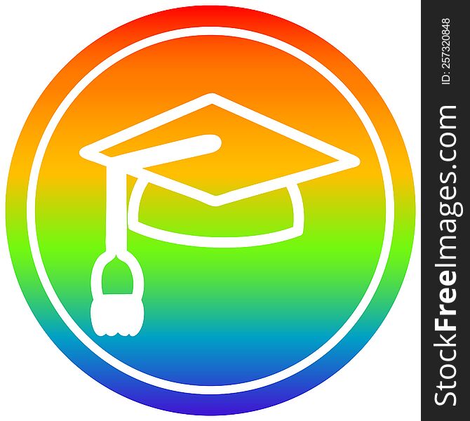 graduation cap circular icon with rainbow gradient finish. graduation cap circular icon with rainbow gradient finish
