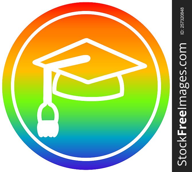 graduation cap circular in rainbow spectrum