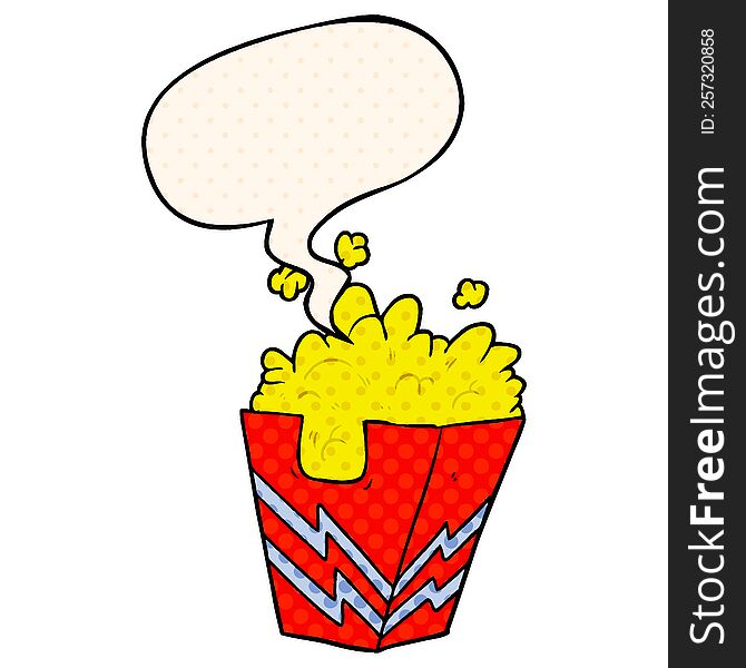 Cartoon Box Of Popcorn And Speech Bubble In Comic Book Style