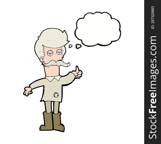 Cartoon Old Man In Poor Clothes With Thought Bubble