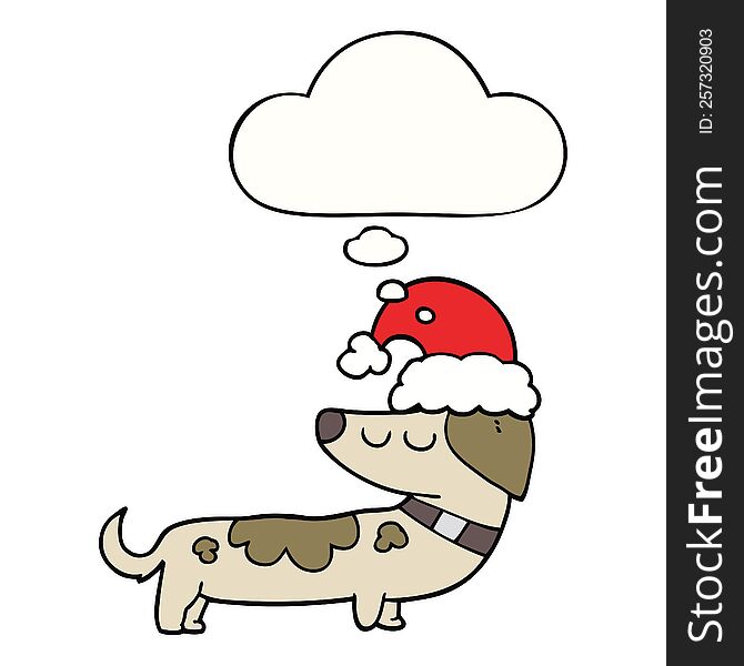 Cartoon Dog Wearing Christmas Hat And Thought Bubble