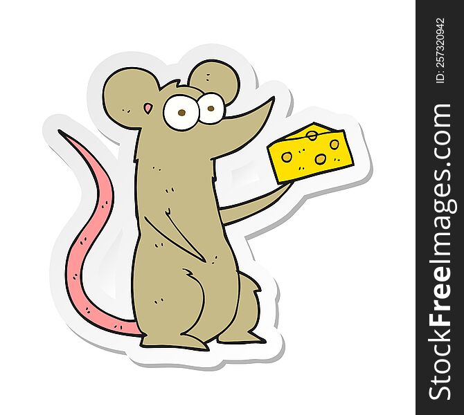 Sticker Of A Cartoon Mouse With Cheese
