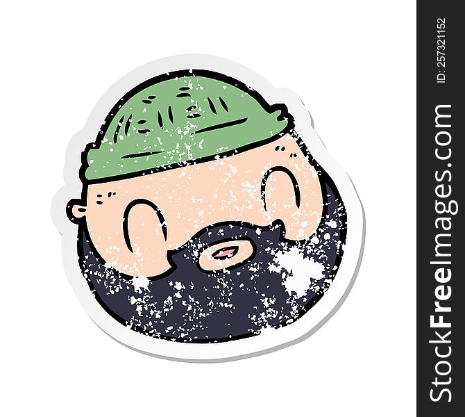 Distressed Sticker Of A Cartoon Male Face With Beard