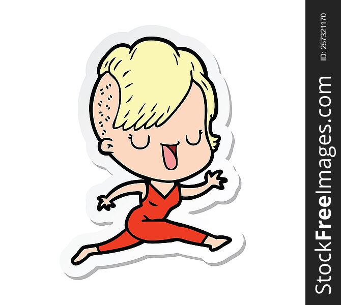 sticker of a cute cartoon girl with hipster haircut