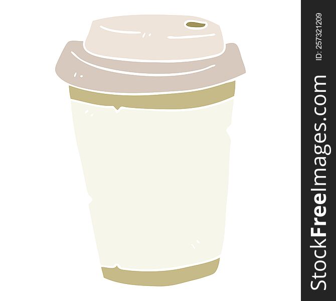 Flat Color Illustration Of A Cartoon Take Out Coffee