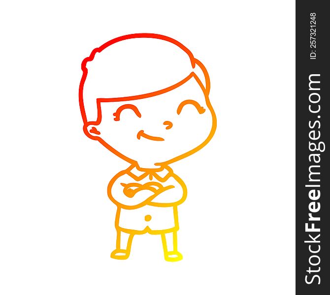 Warm Gradient Line Drawing Cartoon Boy Smiling
