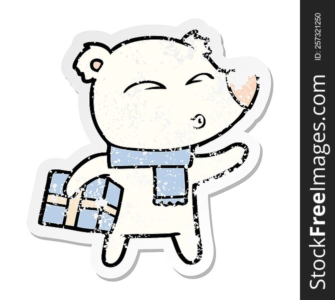 Distressed Sticker Of A Cartoon Christmas Polar Bear