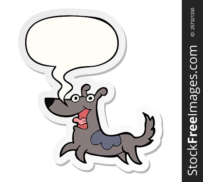 happy dog cartoon with speech bubble sticker. happy dog cartoon with speech bubble sticker