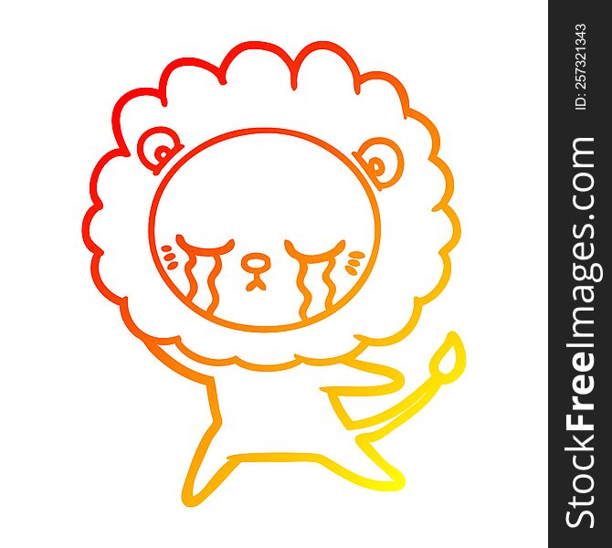 Warm Gradient Line Drawing Crying Cartoon Lion