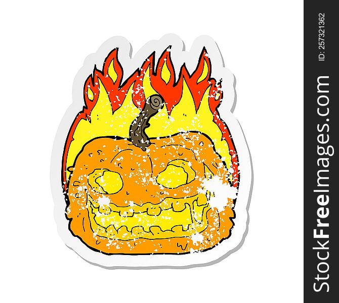 Retro Distressed Sticker Of A Cartoon Spooky Pumpkin