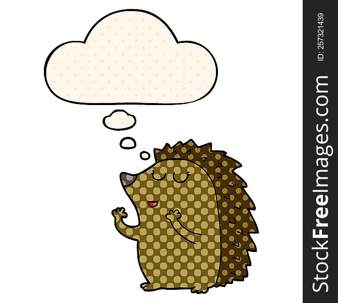 cartoon hedgehog with thought bubble in comic book style
