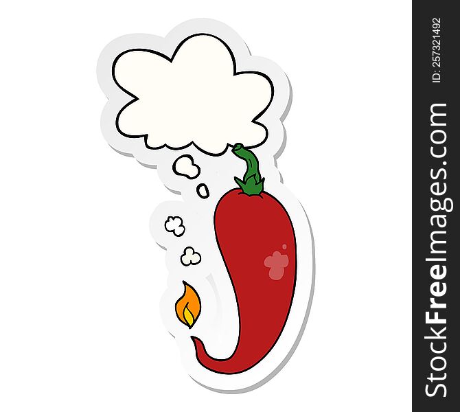 cartoon chili pepper with thought bubble as a printed sticker