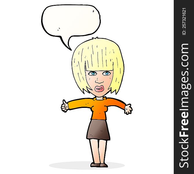 Cartoon Annoyed Woman  With Speech Bubble