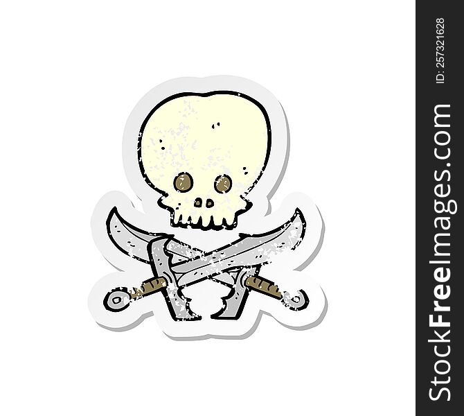 retro distressed sticker of a skull and swords symbol