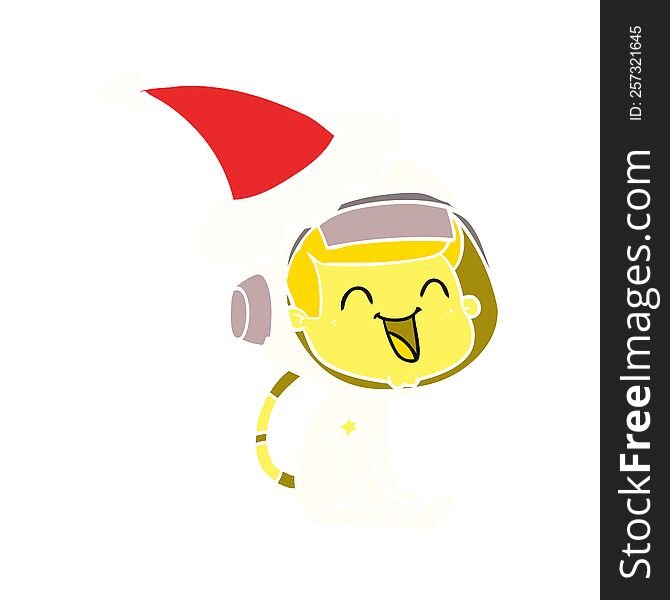 Happy Flat Color Illustration Of A Astronaut Wearing Santa Hat