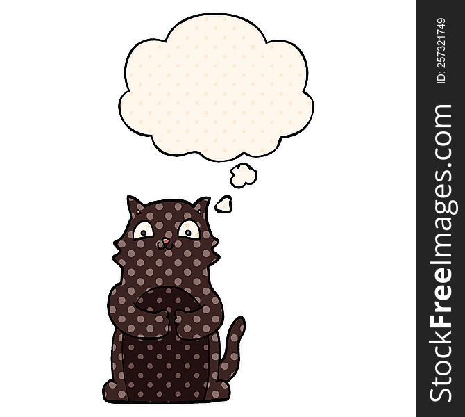 cartoon cat with thought bubble in comic book style