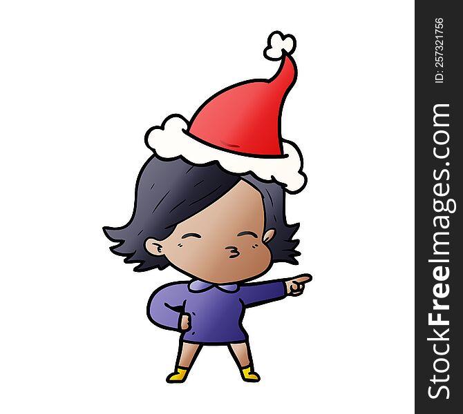 Gradient Cartoon Of A Woman Pointing Wearing Santa Hat