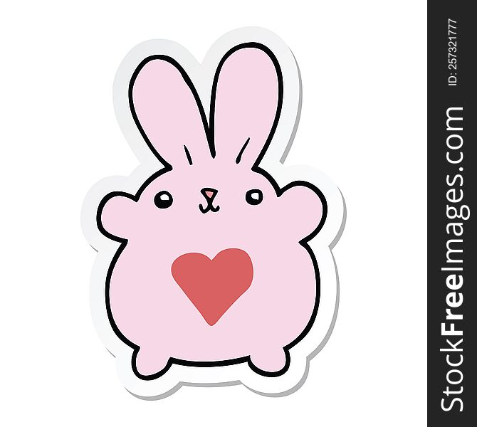 Sticker Of A Cute Cartoon Rabbit With Love Heart