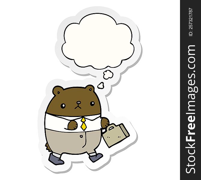 Cartoon Bear In Work Clothes And Thought Bubble As A Printed Sticker