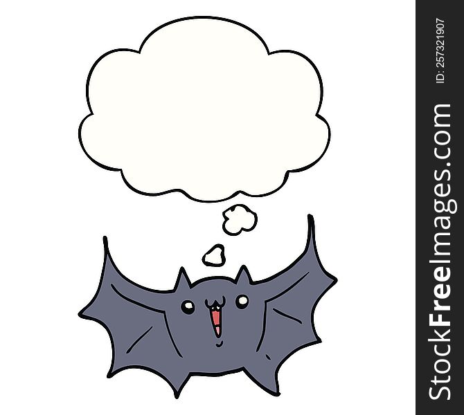 Cartoon Happy Vampire Bat And Thought Bubble
