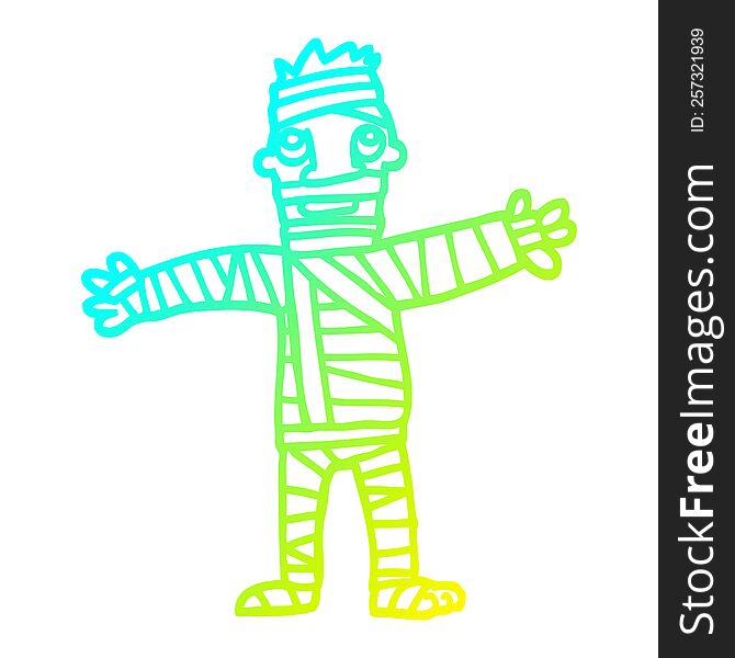 cold gradient line drawing of a cartoon man in bandages