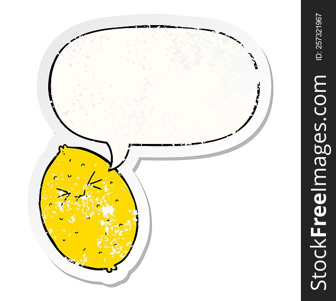 Cartoon Bitter Lemon And Speech Bubble Distressed Sticker