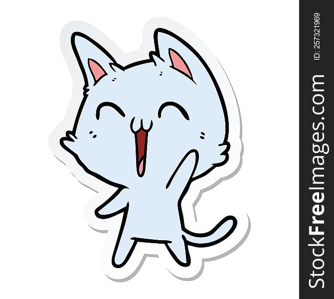 Sticker Of A Happy Cartoon Cat Meowing